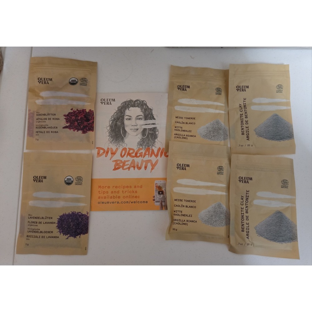 Oleum Vera‎ Organic DIY Beauty Kit Clay Mask Bundle Rose Lavender ECOCERT